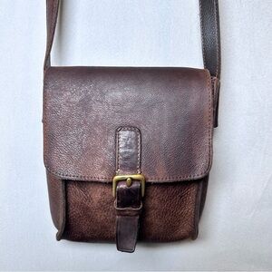 Vintage Soft-structured Small Pebbled Leather Satchel Crossbody Bag, Brown.